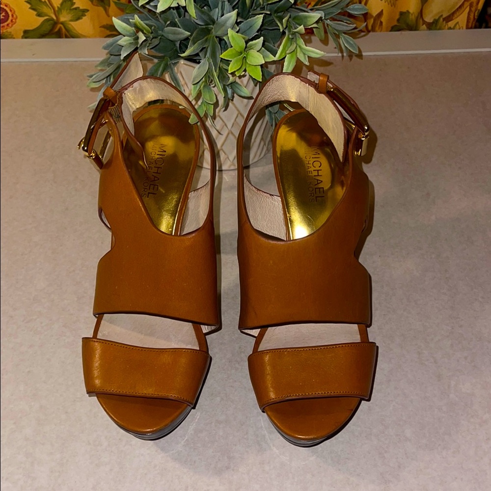 Michael Kors Tan Gladiator Sandals with Block Heel